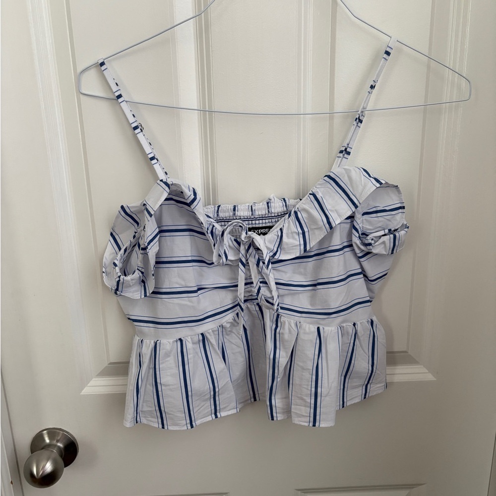Express Peplum Cropped Tie Striped Tank Top Women’s Medium